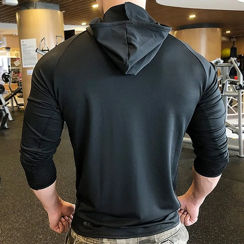 Men&#39;s Running Training Jackets Elastic Breathable Hoody Quick Dry Gym Hoodies Workout Fitness Clothing For Man Casual Sportwear