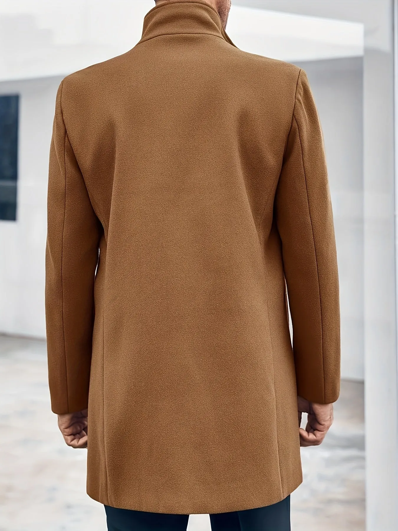 Mens Double Breasted Pea Coat Warm Winter Business Trench