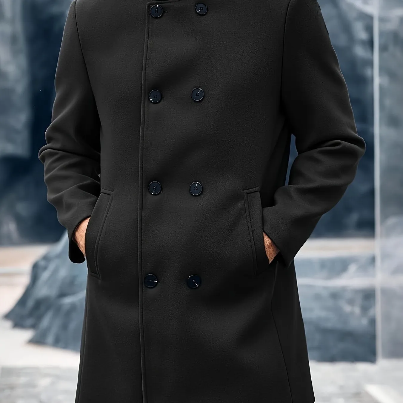 Mens Double Breasted Pea Coat Warm Winter Business Trench