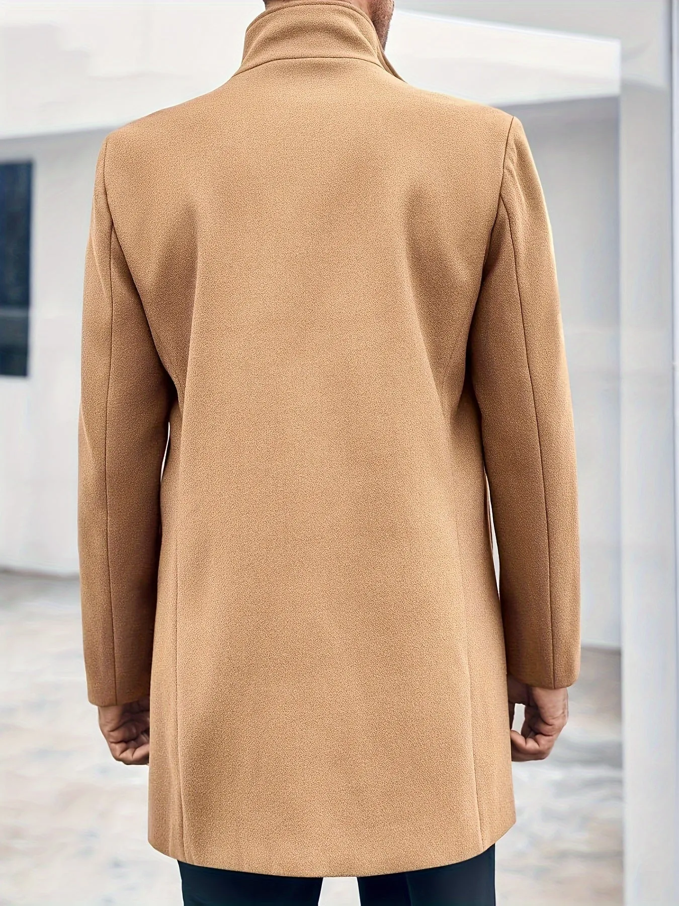 Mens Double Breasted Pea Coat Warm Winter Business Trench