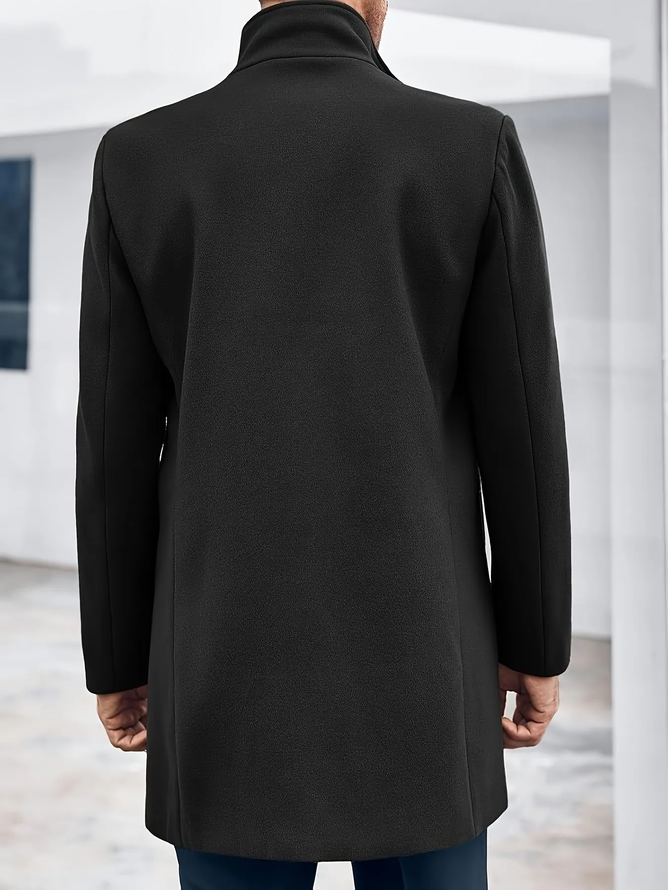 Mens Double Breasted Pea Coat Warm Winter Business Trench