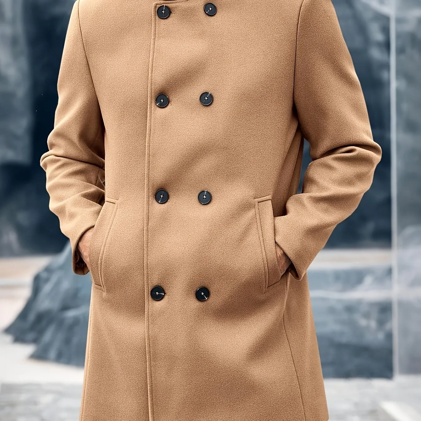 Mens Double Breasted Pea Coat Warm Winter Business Trench