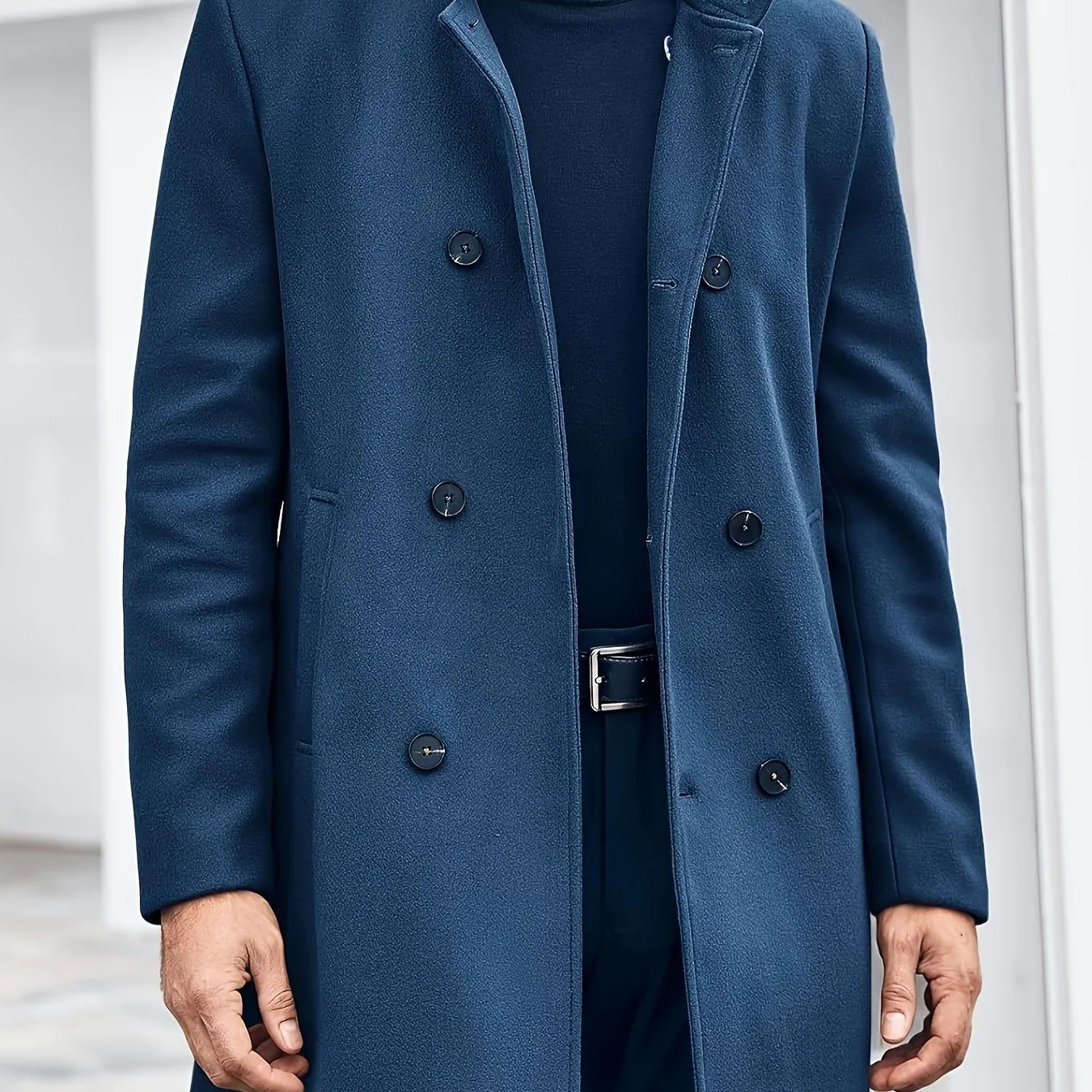 Mens Double Breasted Pea Coat Warm Winter Business Trench