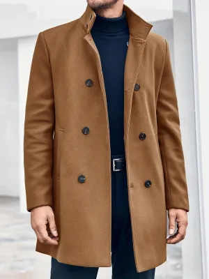 Mens Double Breasted Pea Coat Warm Winter Business Trench
