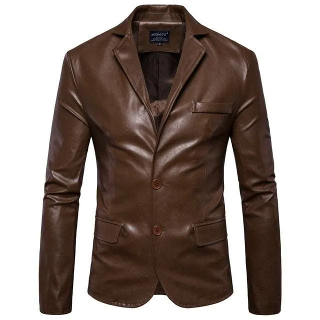 Men's Leather Jackets Two  Button Formal Dress Suits Fashion Blazers