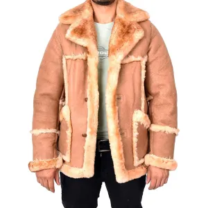 Men’s Luxurious Warm Winter Genuine Shearling Sheepskin Fur Coat Tyrell Tan