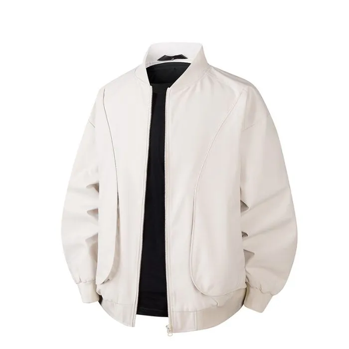 Men's Solid Color Bomber Jacket with Elastic Hem and Cuffs