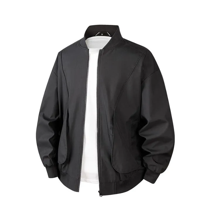 Men's Solid Color Bomber Jacket with Elastic Hem and Cuffs