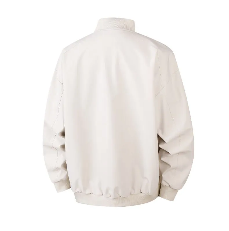 Men's Solid Color Bomber Jacket with Elastic Hem and Cuffs