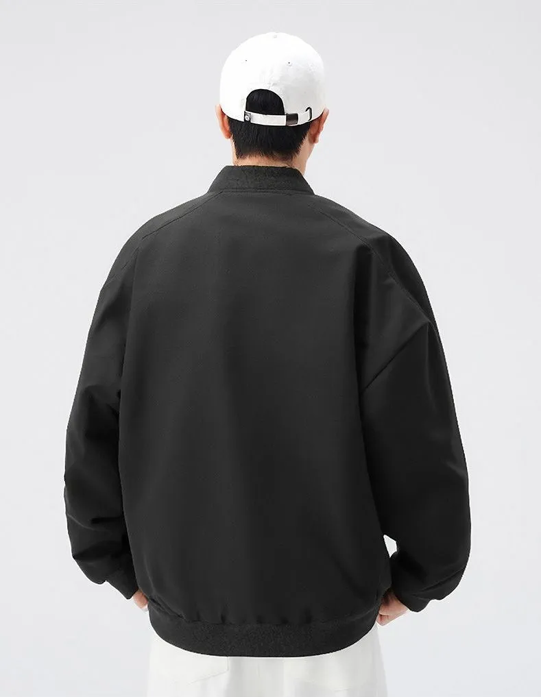 Men's Solid Color Bomber Jacket with Elastic Hem and Cuffs