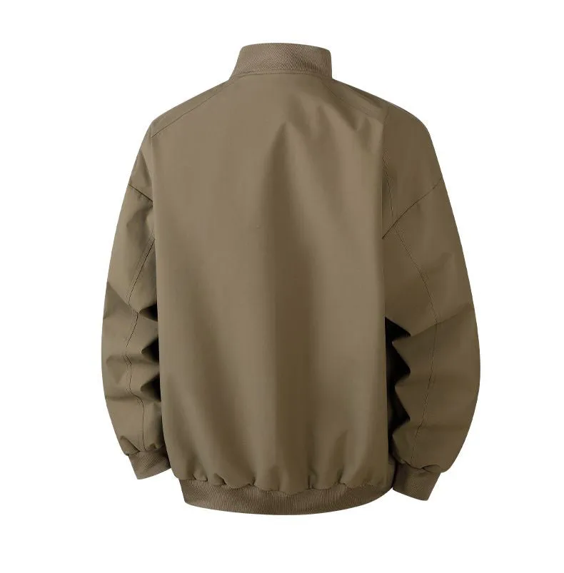 Men's Solid Color Bomber Jacket with Elastic Hem and Cuffs