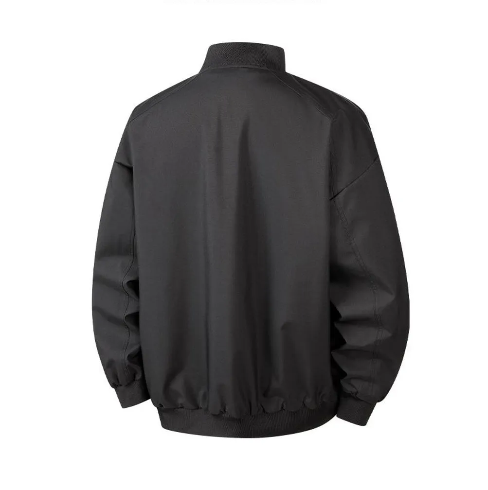 Men's Solid Color Bomber Jacket with Elastic Hem and Cuffs