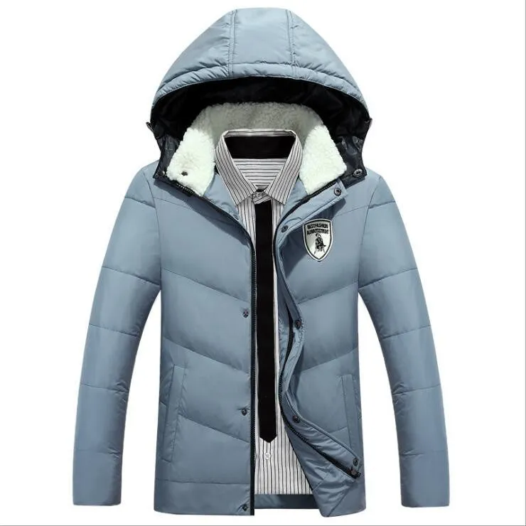Men's White Duck Down Jacket Casual Solid Turn-dwon Collar Parka Jacket Men Fashion Overcoat Outerwear