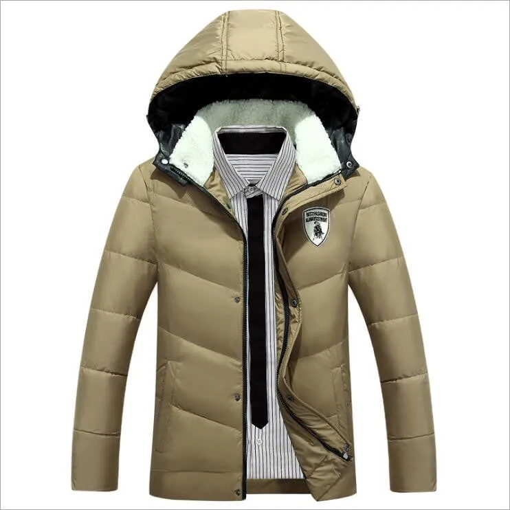 Men's White Duck Down Jacket Casual Solid Turn-dwon Collar Parka Jacket Men Fashion Overcoat Outerwear