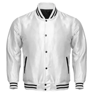 Men's White Satin Varsity Jacket
