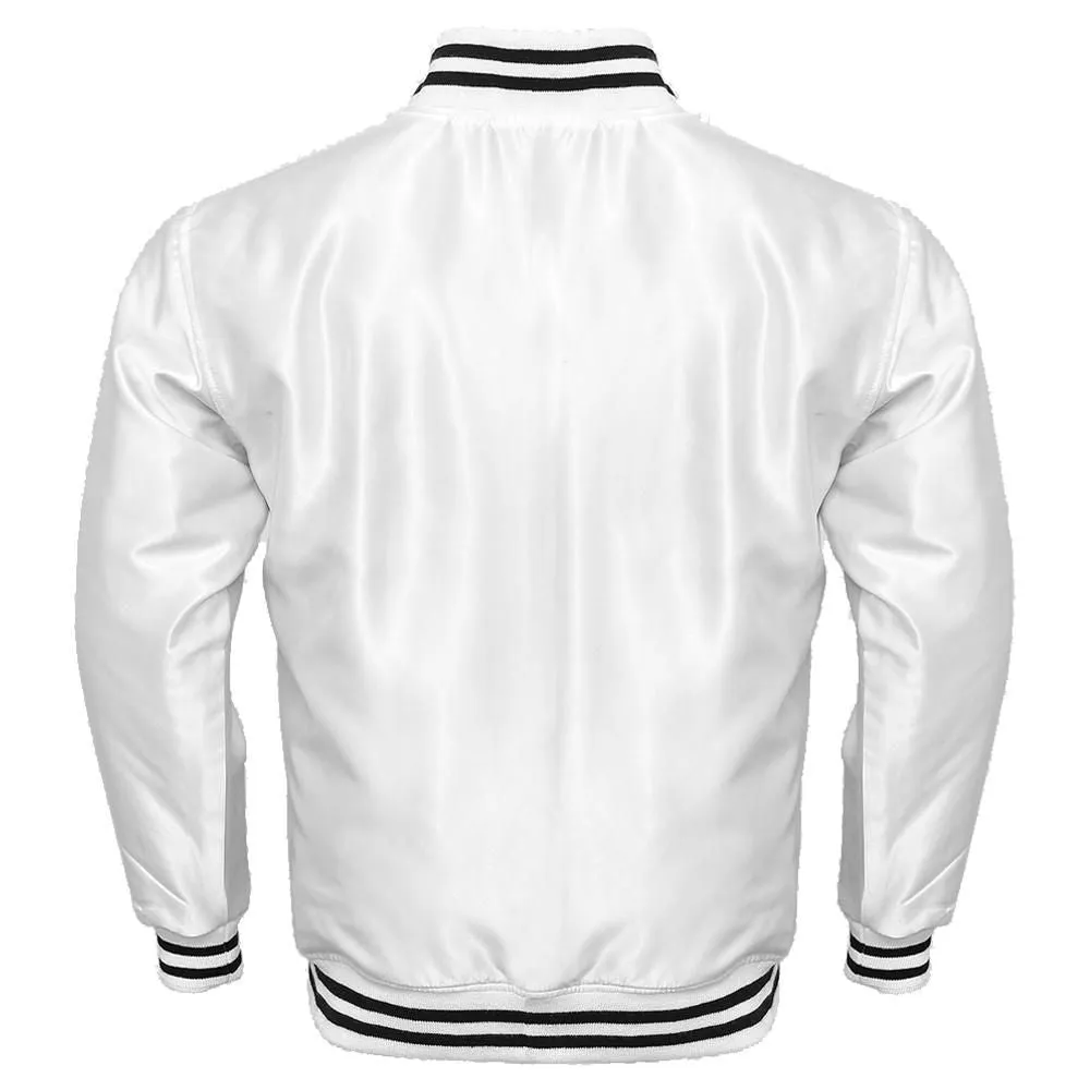 Men's White Satin Varsity Jacket