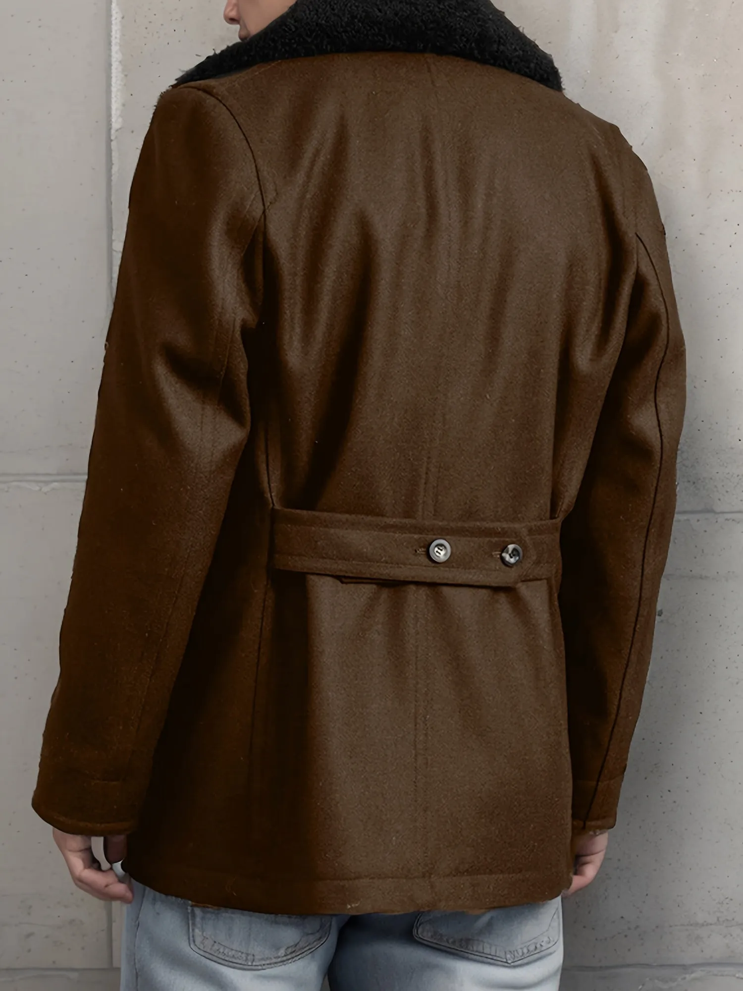 Mens Wool DoubleBreasted Contrast Pea Coat  Winter Streetwear