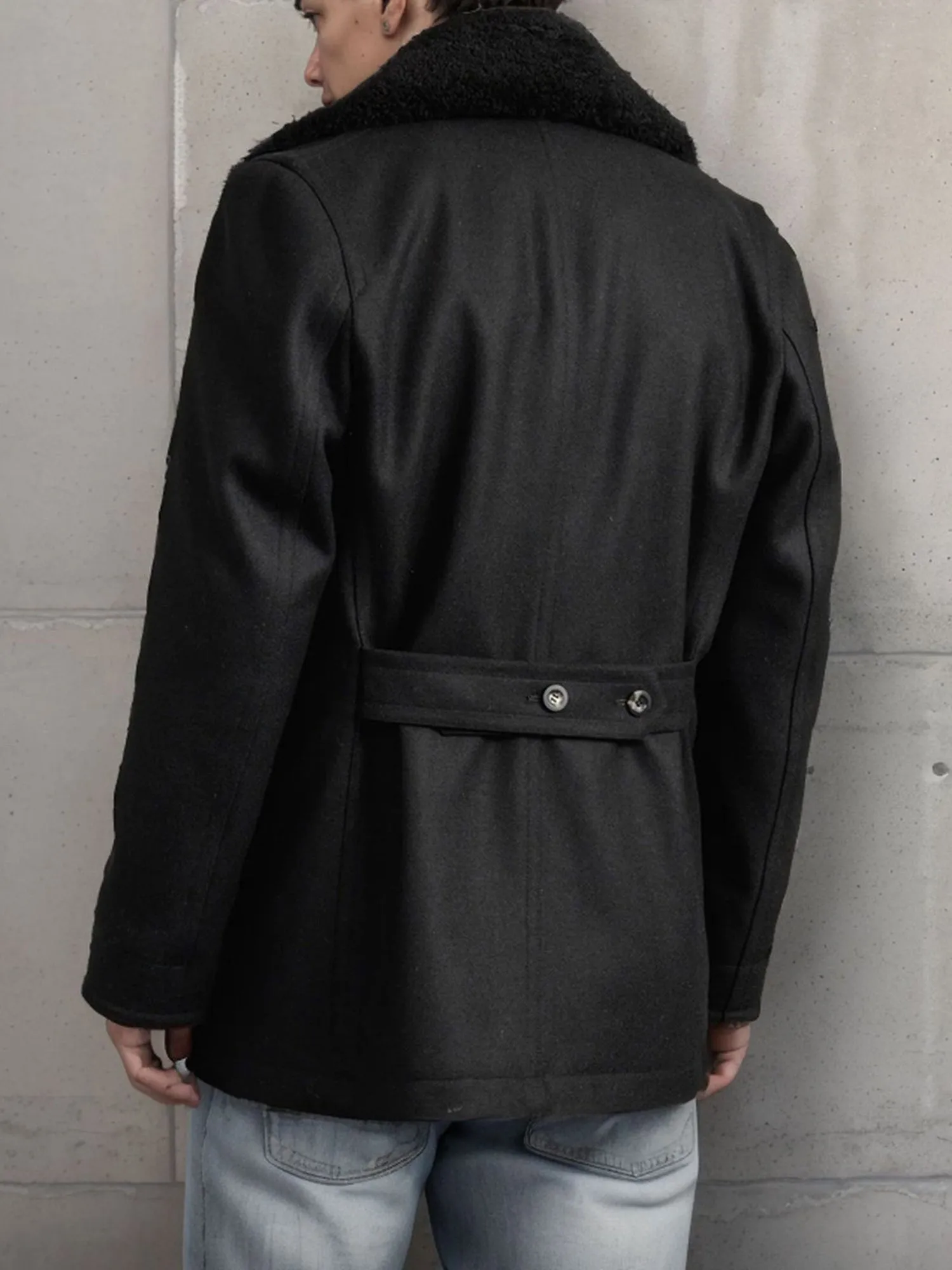 Mens Wool DoubleBreasted Contrast Pea Coat  Winter Streetwear