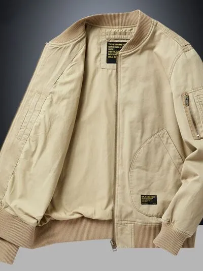 Men's Zip-Up Bomber Jacket with Baseball Collar and Pockets | Durable and Versatile | Plus Size Available
