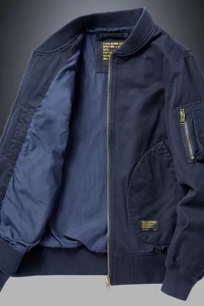 Men's Zip-Up Bomber Jacket with Baseball Collar and Pockets | Durable and Versatile | Plus Size Available