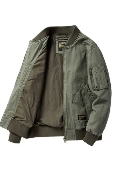 Men's Zip-Up Bomber Jacket with Baseball Collar and Pockets | Durable and Versatile | Plus Size Available