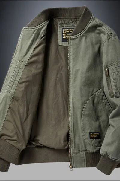 Men's Zip-Up Bomber Jacket with Baseball Collar and Pockets | Durable and Versatile | Plus Size Available