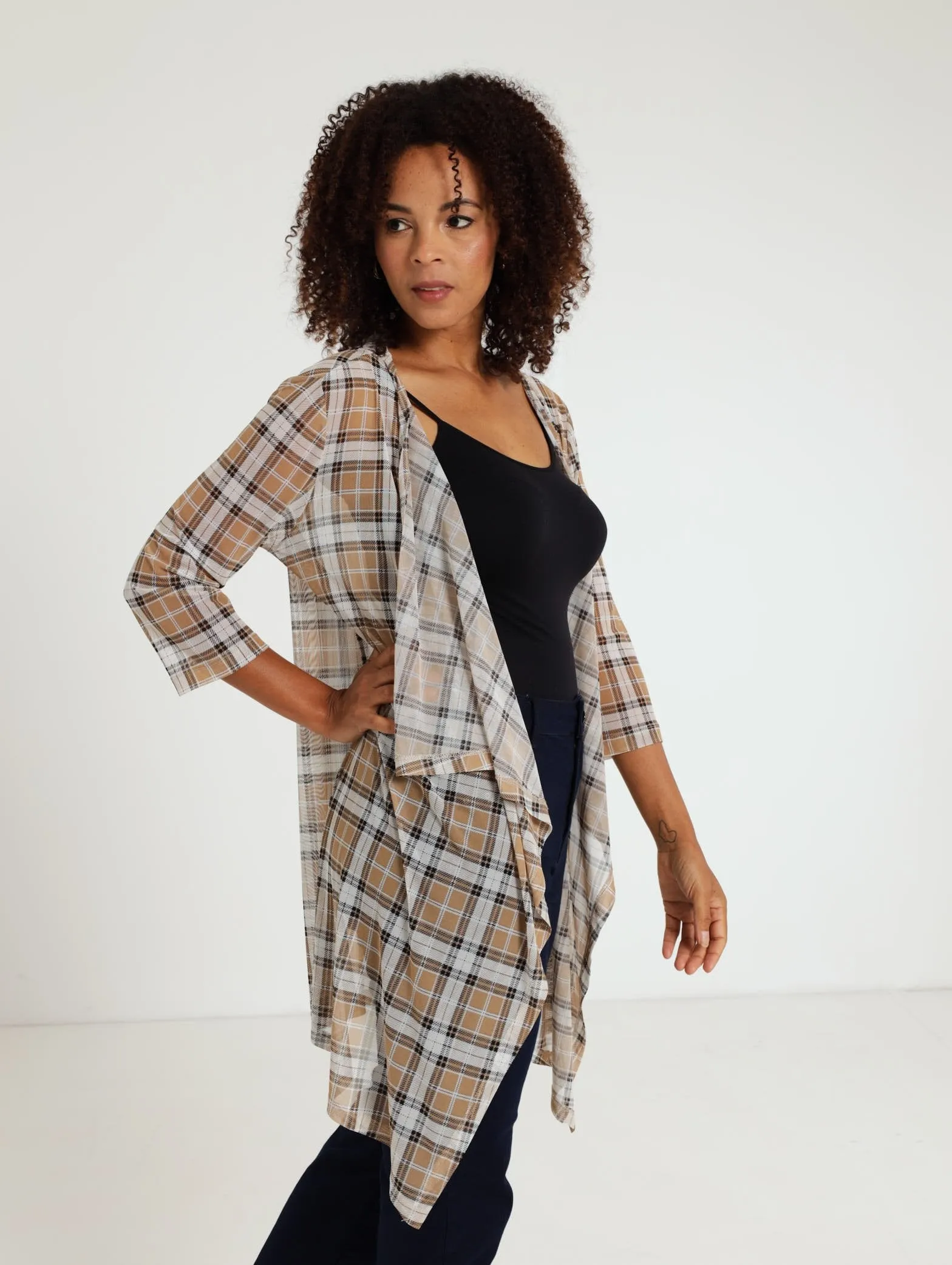 Mesh Waterfall Jacket - Brown