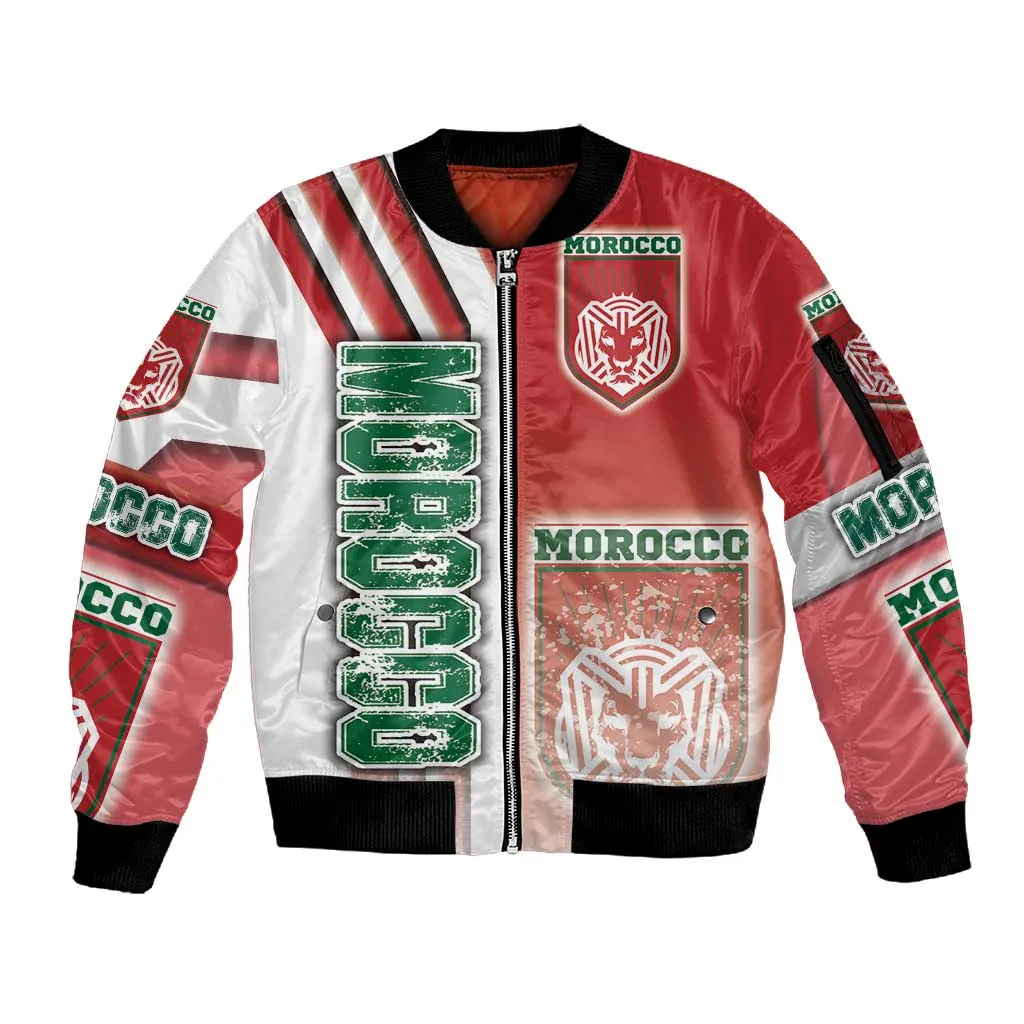 Morocco Soccer Sleeve Zip Bomber Jacket Atlas Lions Football - Road To Champion DT03