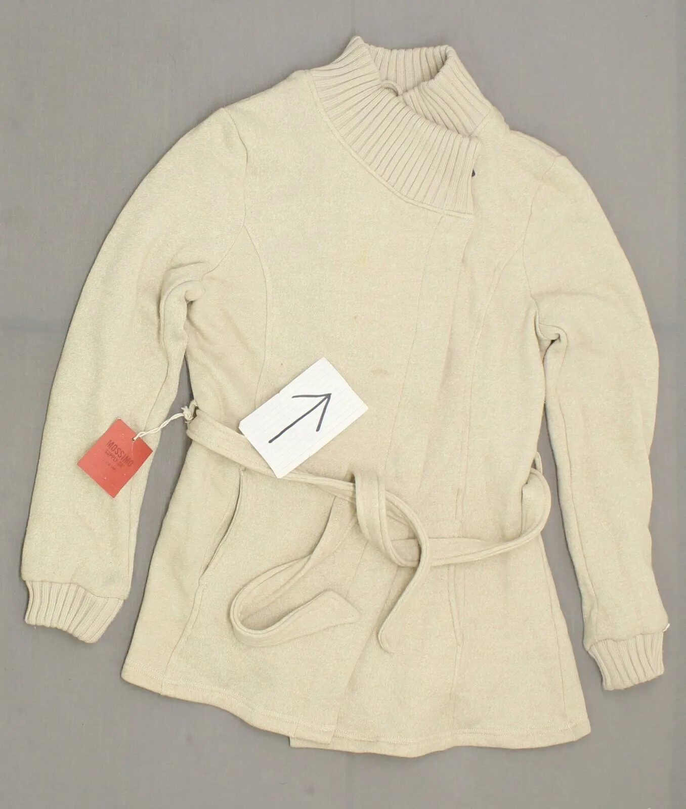 Mossimo Women Button Front Ribbed Collar Fleece Wrap Jacket Oatmeal Medium