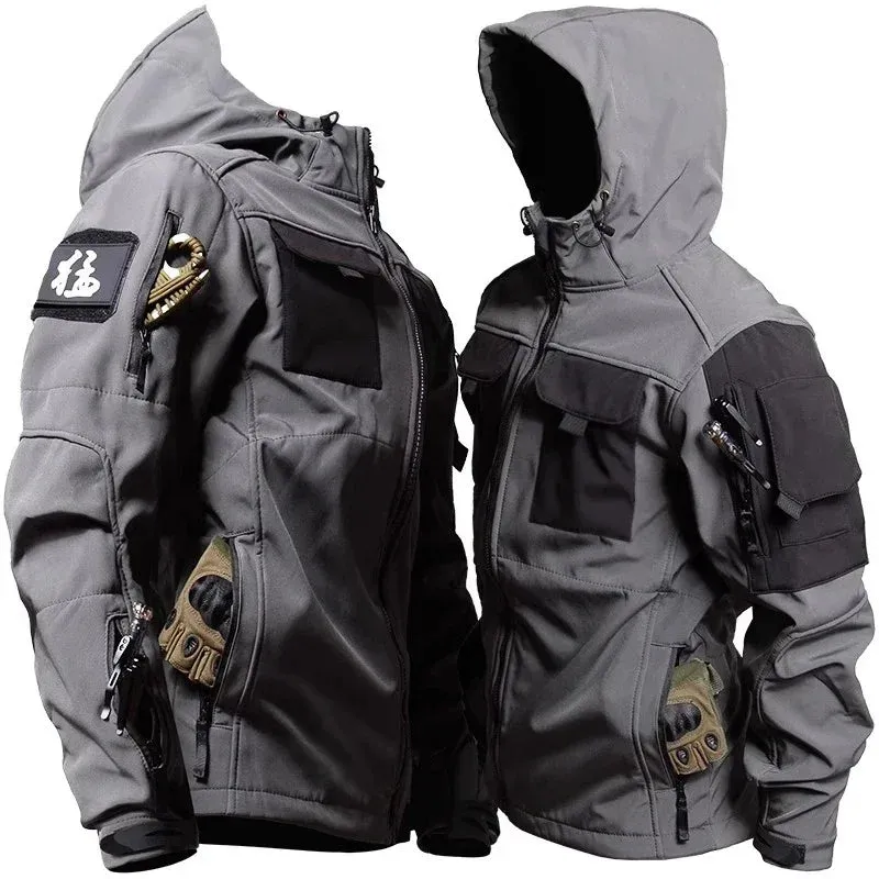 Motorcycle Jacket Men Riding Outdoor Winter Coats Tactical Multi-pocket Soft Shell Waterproof Windproof Warm Shark Skin