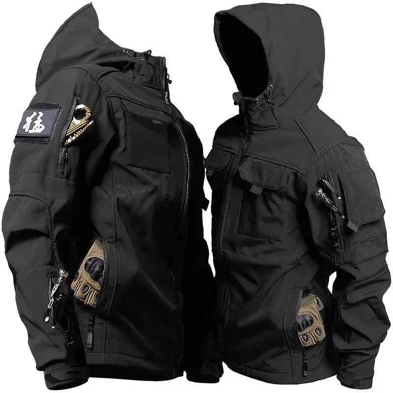 Motorcycle Jacket Men Riding Outdoor Winter Coats Tactical Multi-pocket Soft Shell Waterproof Windproof Warm Shark Skin