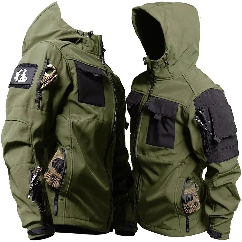 Motorcycle Jacket Men Riding Outdoor Winter Coats Tactical Multi-pocket Soft Shell Waterproof Windproof Warm Shark Skin