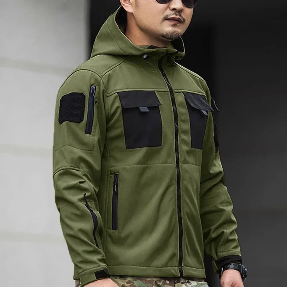 Motorcycle Jacket Men Riding Outdoor Winter Coats Tactical Multi-pocket Soft Shell Waterproof Windproof Warm Shark Skin