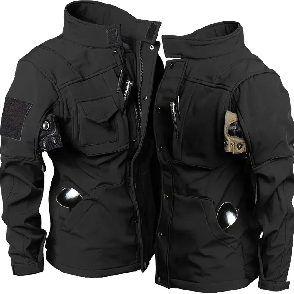 Motorcycle Jacket Men Riding Outdoor Winter Coats Tactical Multi-pocket Soft Shell Waterproof Windproof Warm Shark Skin