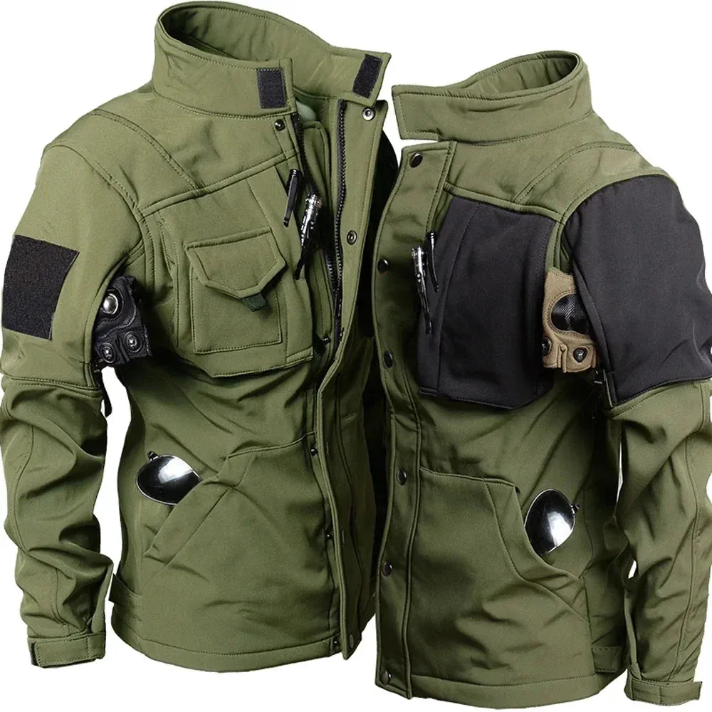 Motorcycle Jacket Men Riding Outdoor Winter Coats Tactical Multi-pocket Soft Shell Waterproof Windproof Warm Shark Skin