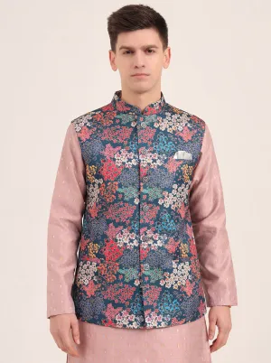 Multicolor Printed Regular Fit Bandhgala Jacket | JB Studio