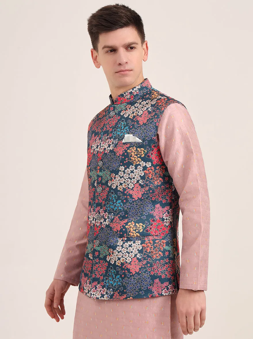 Multicolor Printed Regular Fit Bandhgala Jacket | JB Studio