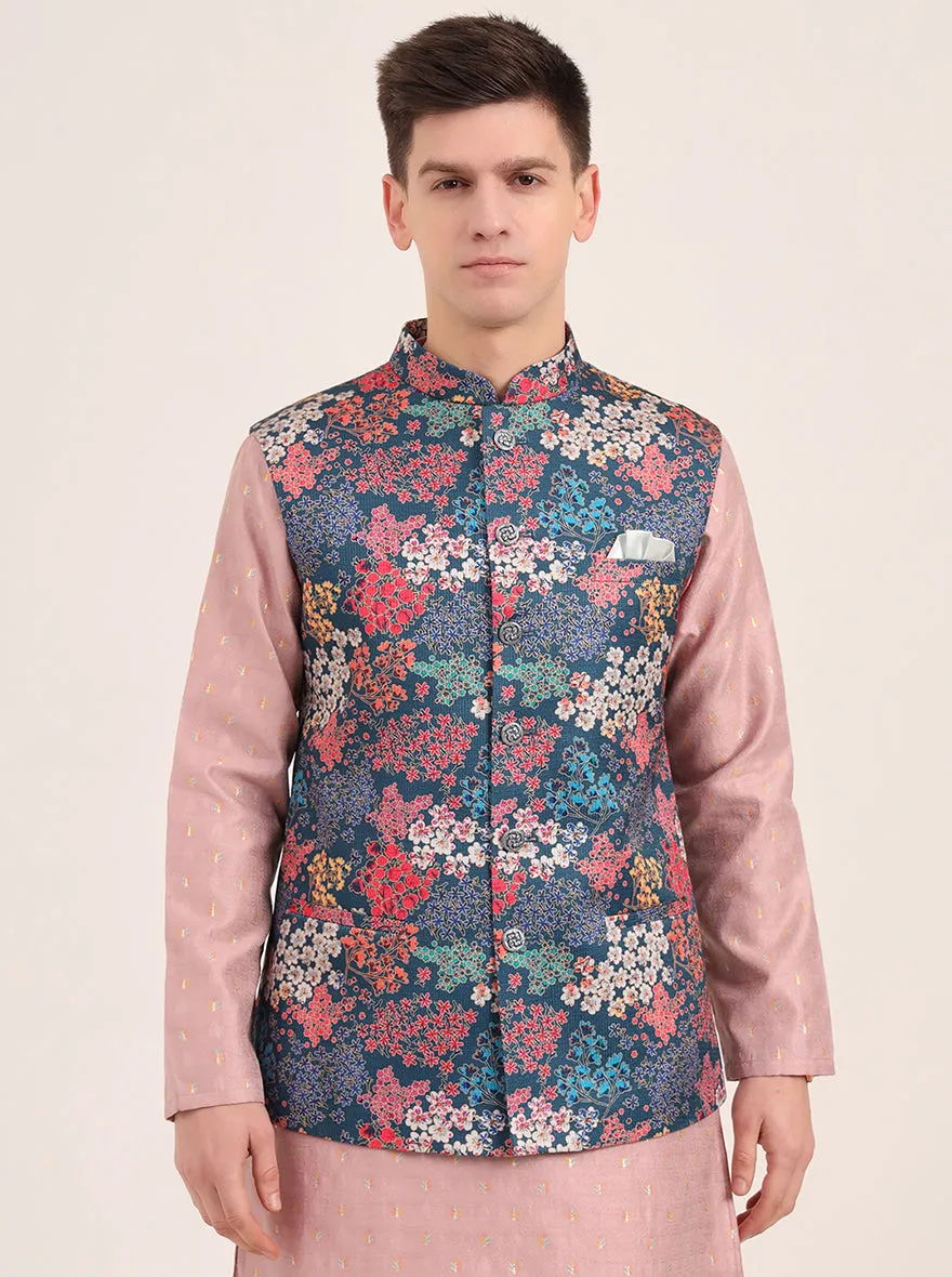 Multicolor Printed Regular Fit Bandhgala Jacket | JB Studio