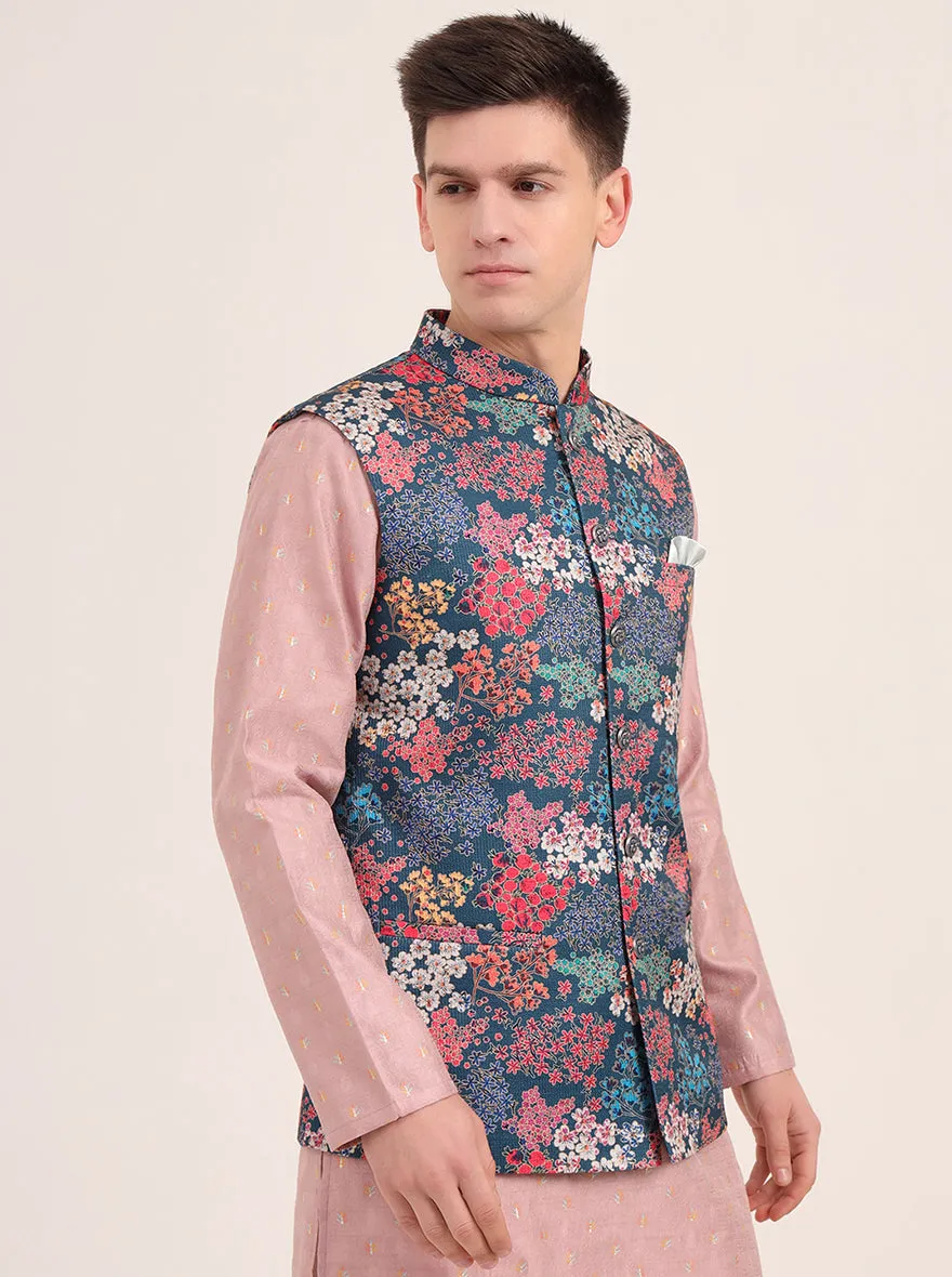 Multicolor Printed Regular Fit Bandhgala Jacket | JB Studio