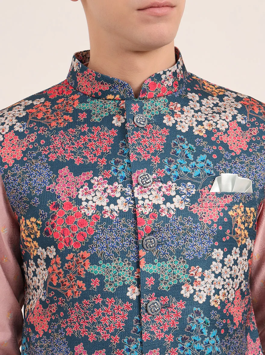Multicolor Printed Regular Fit Bandhgala Jacket | JB Studio