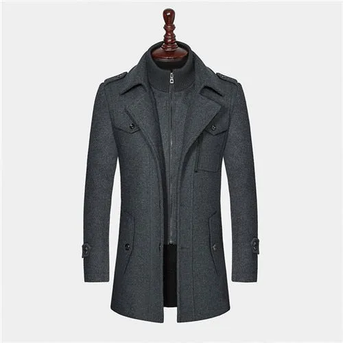 New Winter Wool Coat Slim Fit Jackets Fashion Outerwear Warm Man Casual Jacket Overcoat Pea Coat Plus Size M-XXXL