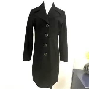 Nine West Black Wool Blend Pea Coat with Wide Lapel Collar Sz 10