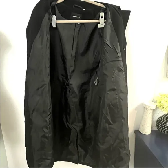 Nine West Black Wool Blend Pea Coat with Wide Lapel Collar Sz 10