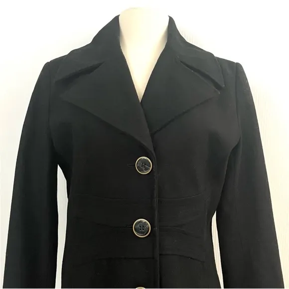 Nine West Black Wool Blend Pea Coat with Wide Lapel Collar Sz 10