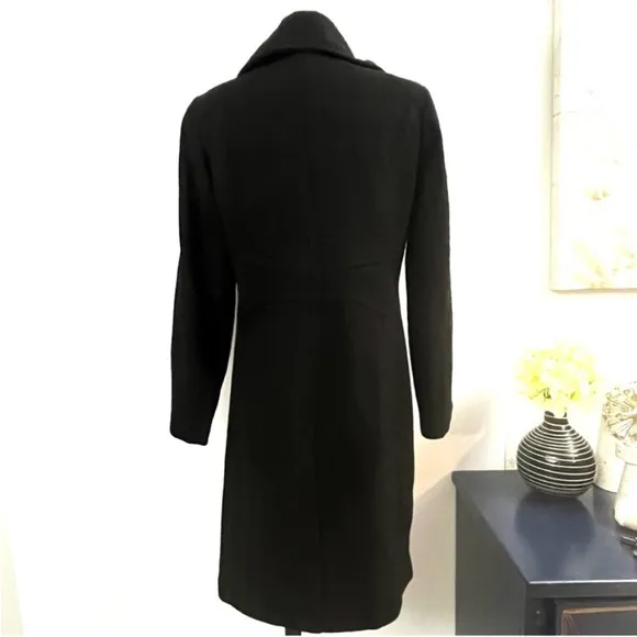 Nine West Black Wool Blend Pea Coat with Wide Lapel Collar Sz 10