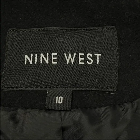 Nine West Black Wool Blend Pea Coat with Wide Lapel Collar Sz 10