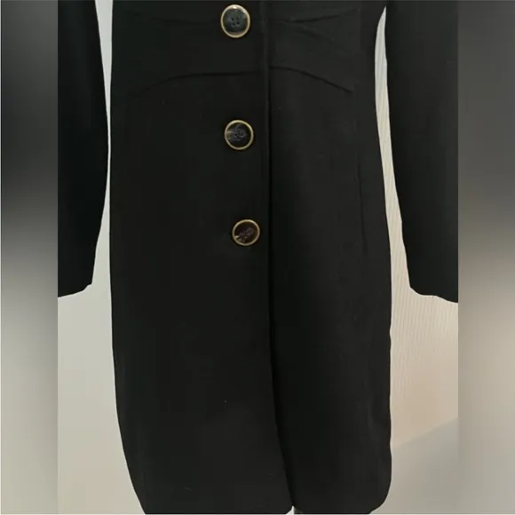 Nine West Black Wool Blend Pea Coat with Wide Lapel Collar Sz 10