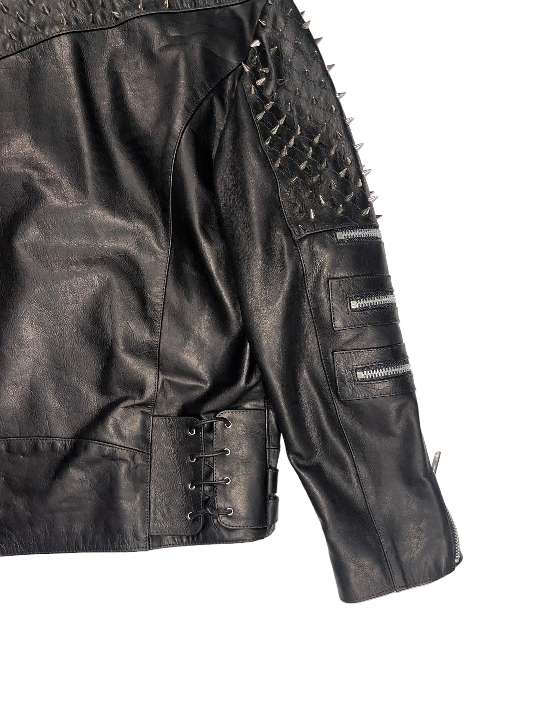Nominal London Black Leather Studded Biker Jacket - Feminine Styling