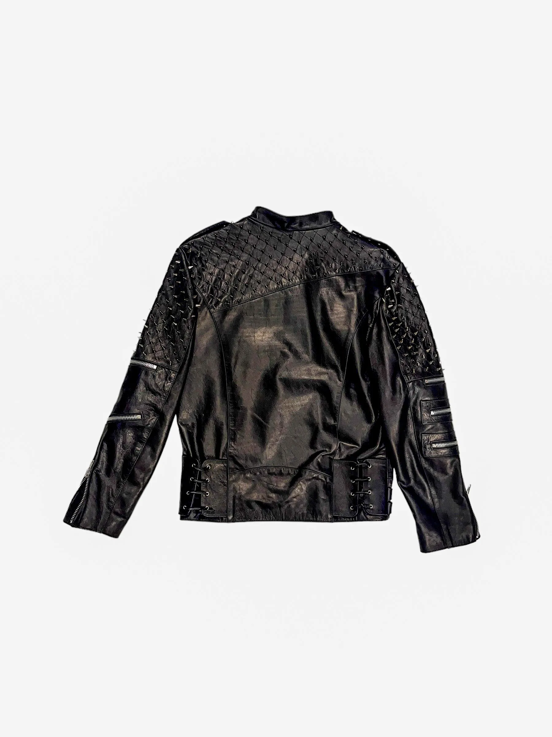 Nominal London Black Leather Studded Biker Jacket - Feminine Styling