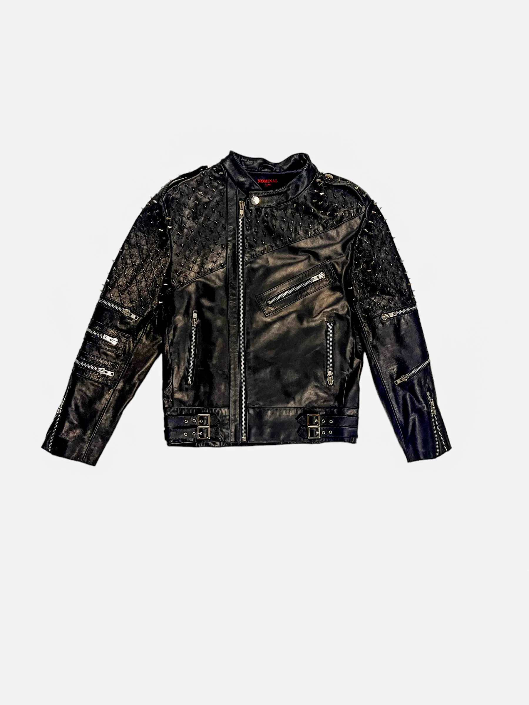 Nominal London Black Leather Studded Biker Jacket - Feminine Styling